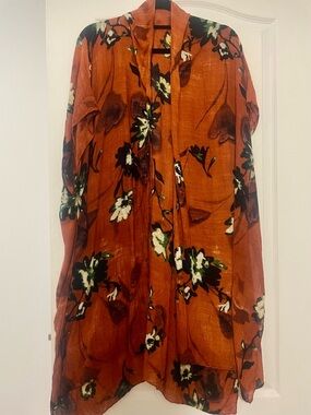 Source Unknown Rust Orange Floral Swim Coverup